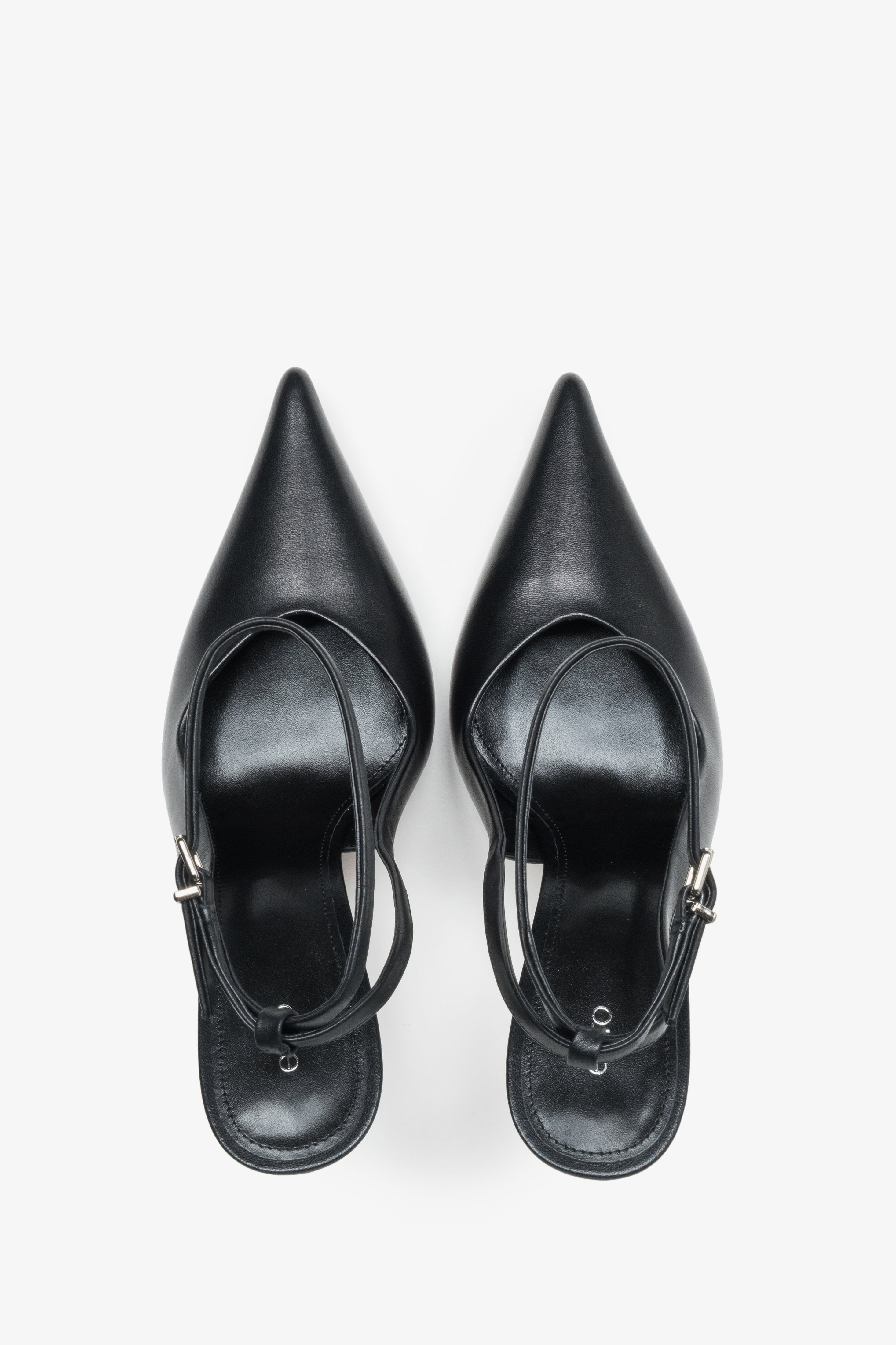 Women’s pumps, black, slingback style, made of genuine leather, Estro.