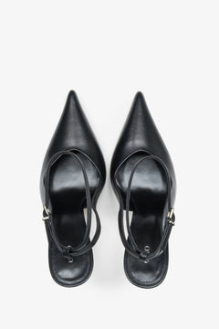 Women’s pumps, black, slingback style, made of genuine leather, Estro.