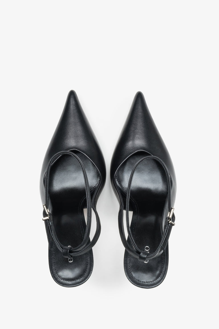 Women’s pumps, black, slingback style, made of genuine leather, Estro.