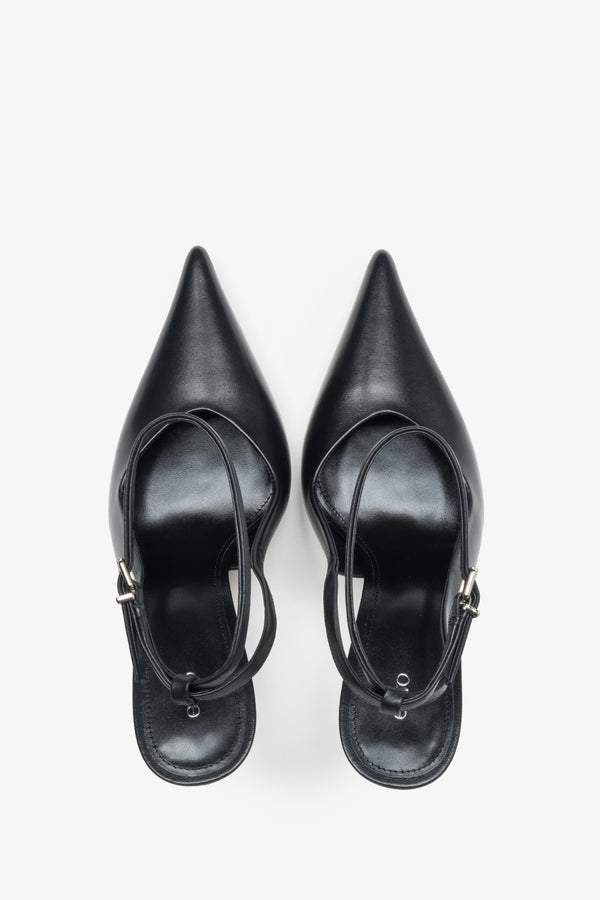 Women’s pumps, black, slingback style, made of genuine leather, Estro.