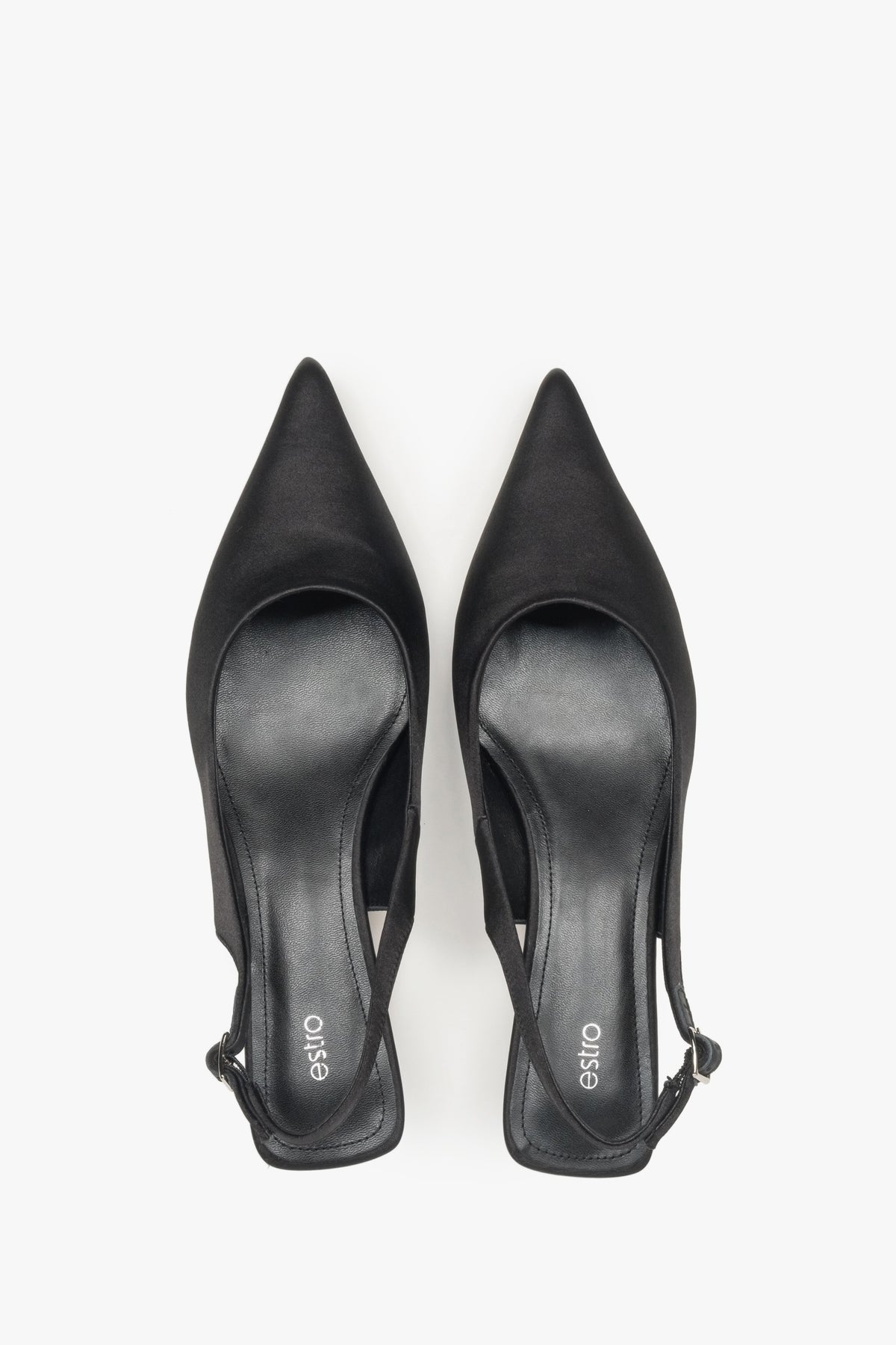 Timeless black slingback women’s pumps by Estro, crafted from soft textiles and set on a low heel.