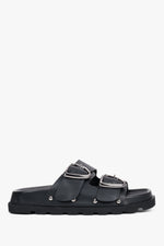 Women’s Black Slippers Made of Genuine Leather With Silver Buckle and Studs Estro ER00119751.
