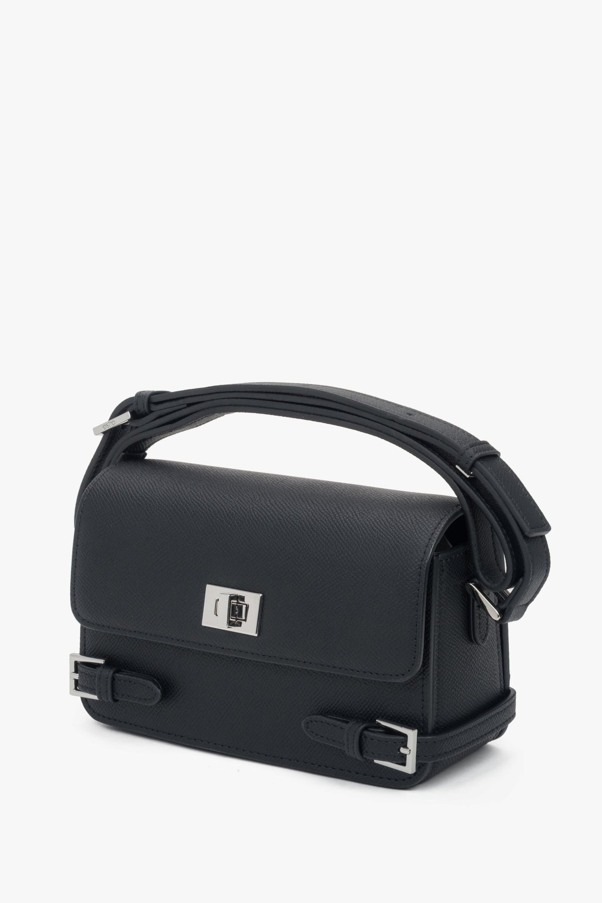 Small black women’s leather shoulder bag by Estro.