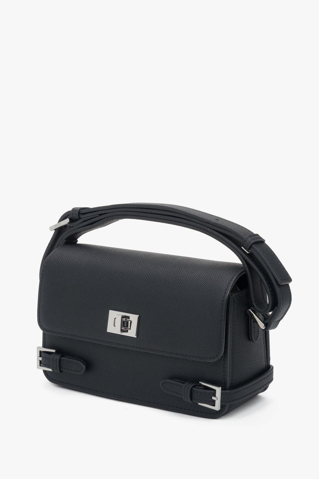 Small black women’s leather shoulder bag by Estro.