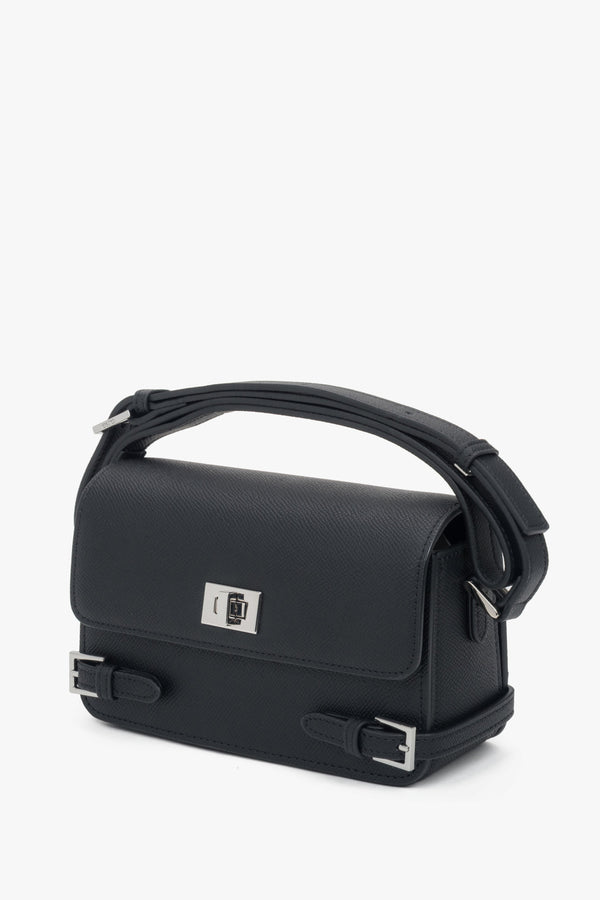 Small black women’s leather shoulder bag by Estro.