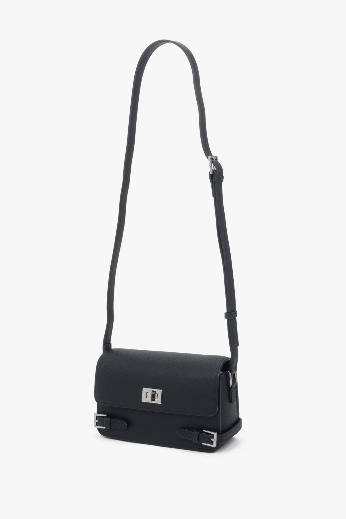 Women’s small black leather shoulder bag, Estro.