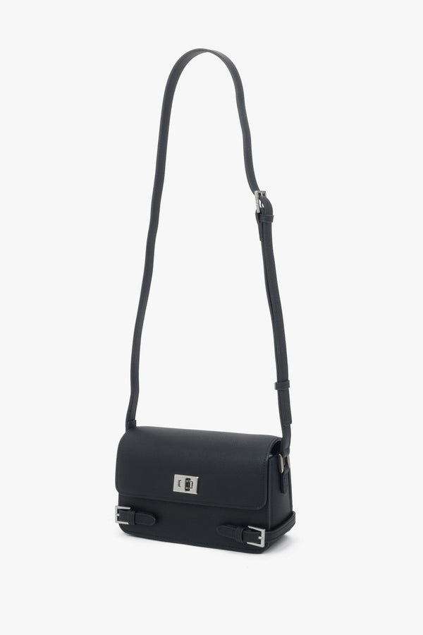 Women’s small black leather shoulder bag, Estro.