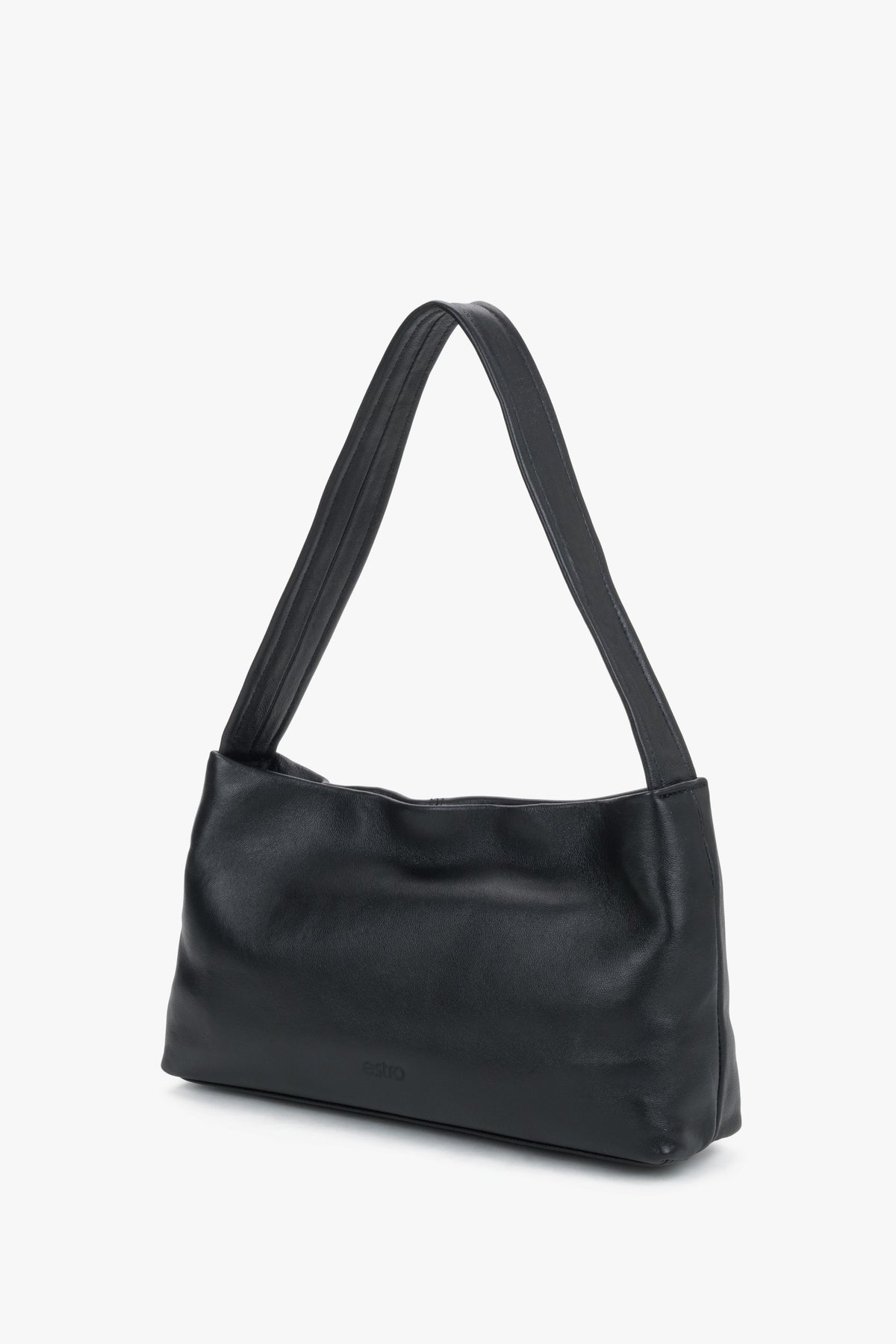 Estro - women's black smooth genuine leather shoulder bag.