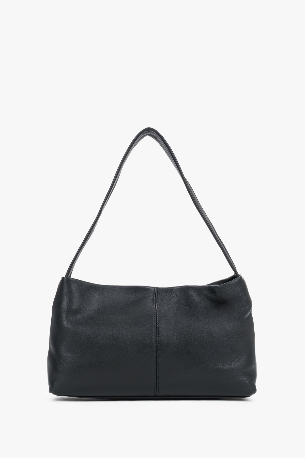 Women's black genuine leather shoulder bag featuring a sleek, smooth finish and comfortable strap, Estro.