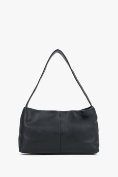 Women's black genuine leather shoulder bag featuring a sleek, smooth finish and comfortable strap, Estro.
