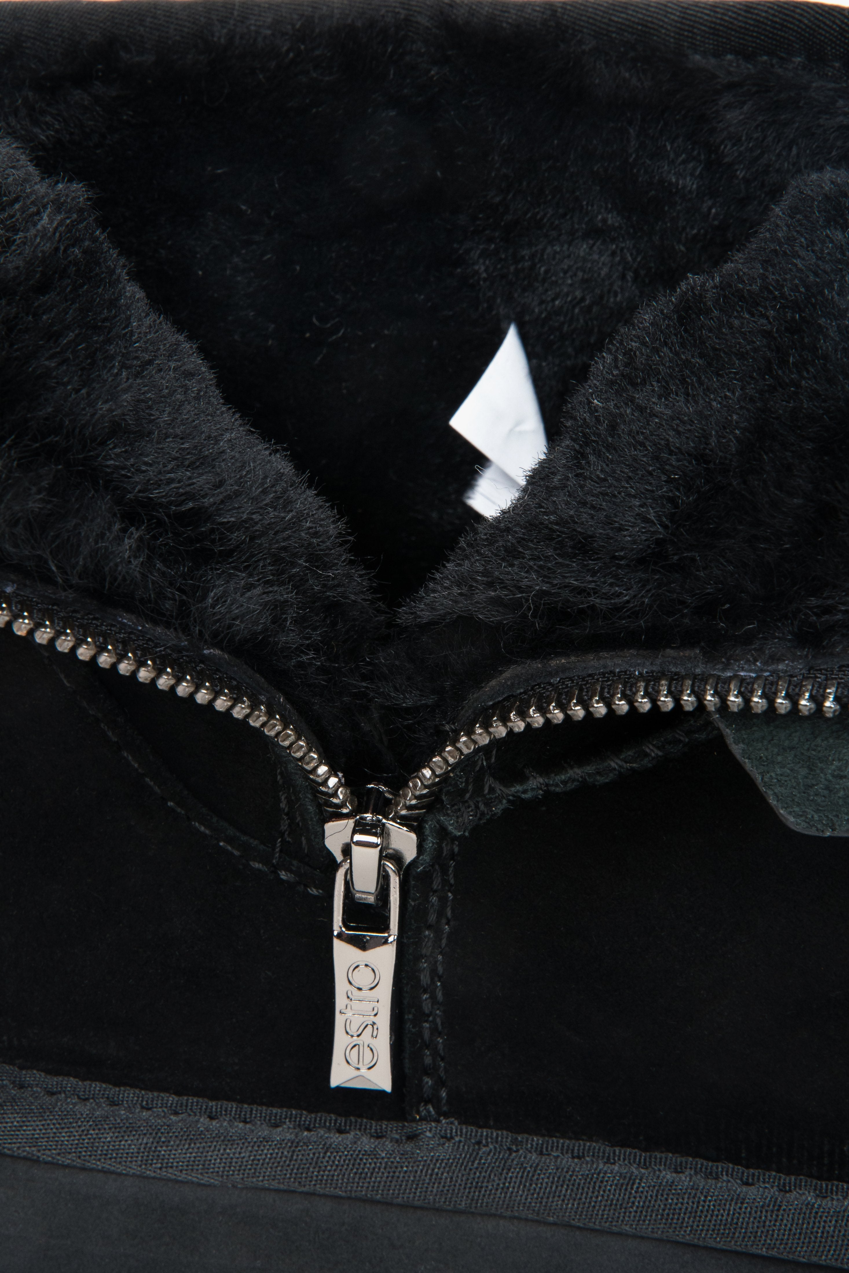 Elegant women's snow boots in black, made of genuine velour with a fur-lined interior.