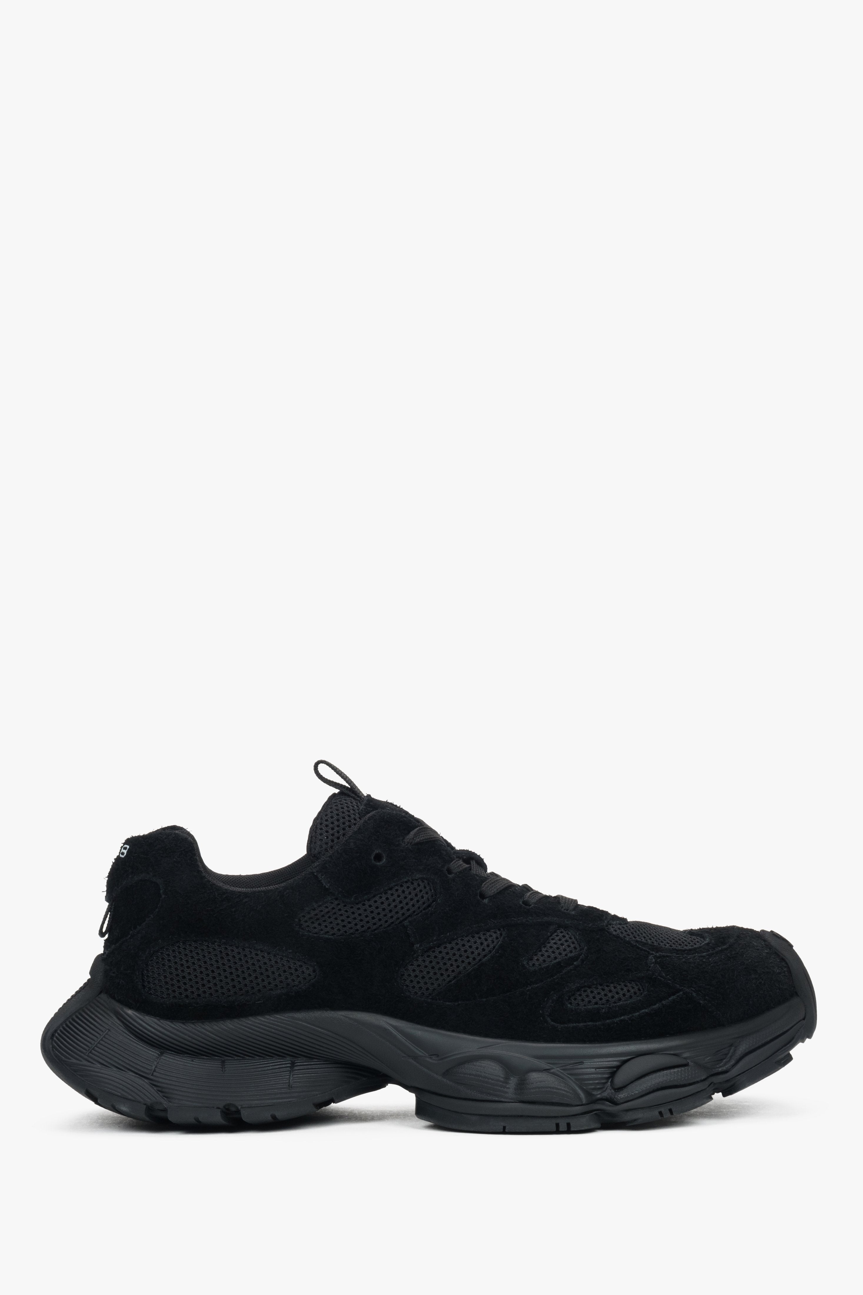 Women's classic black genuine velour sneakers on a flexible platform, ES8.
