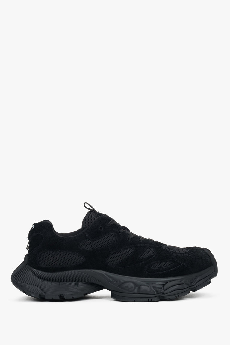 Women's classic black genuine velour sneakers on a flexible platform, ES8.