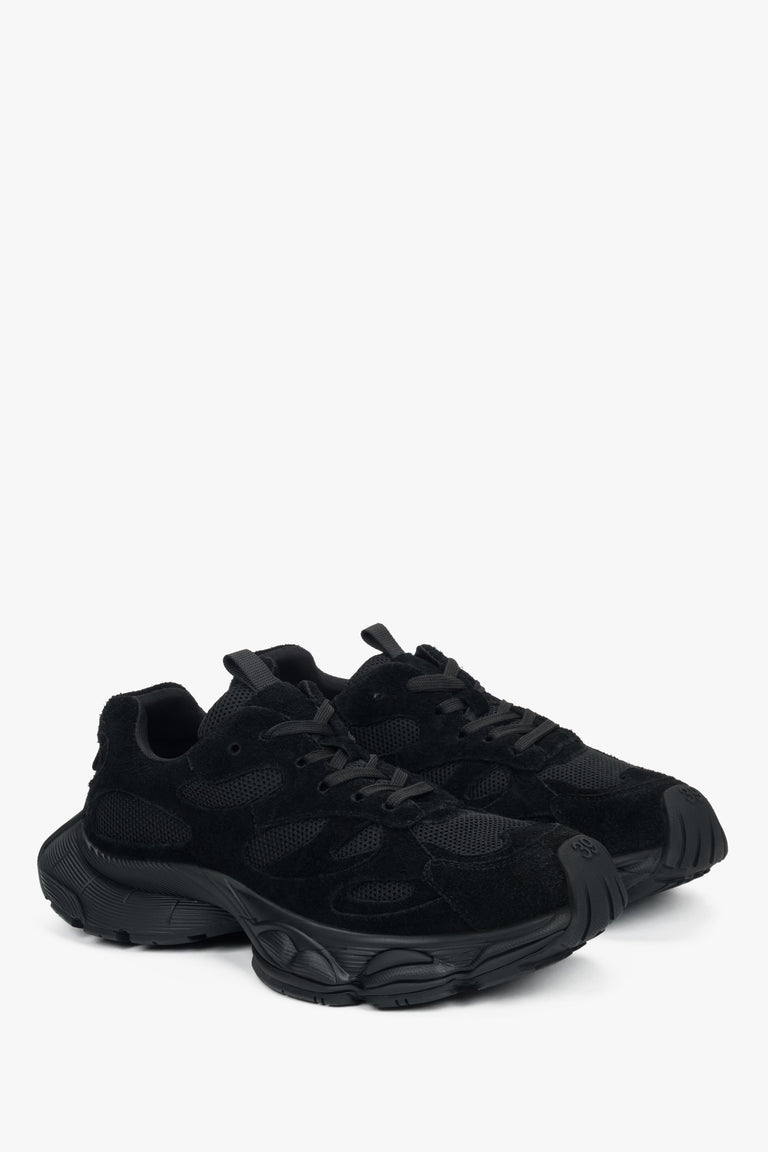 Black women's velour sneakers by Estro – a clean side profile showing the bold, geometric platform sole.