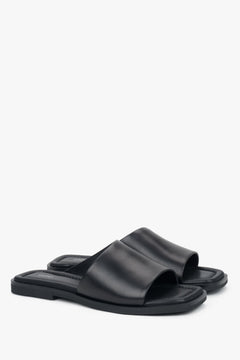 Women’s Black Square-Toe Slide Sandals in Genuine Leather Estro ER00119224.