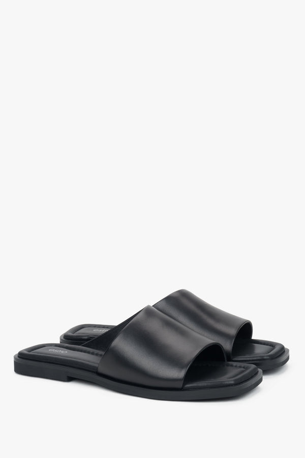 Women’s Black Square-Toe Slide Sandals in Genuine Leather Estro ER00119224.