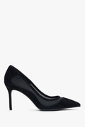 Black women’s stiletto heels made of natural velour and soft textiles.
