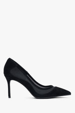 Black women’s stiletto heels made of natural velour and soft textiles.
