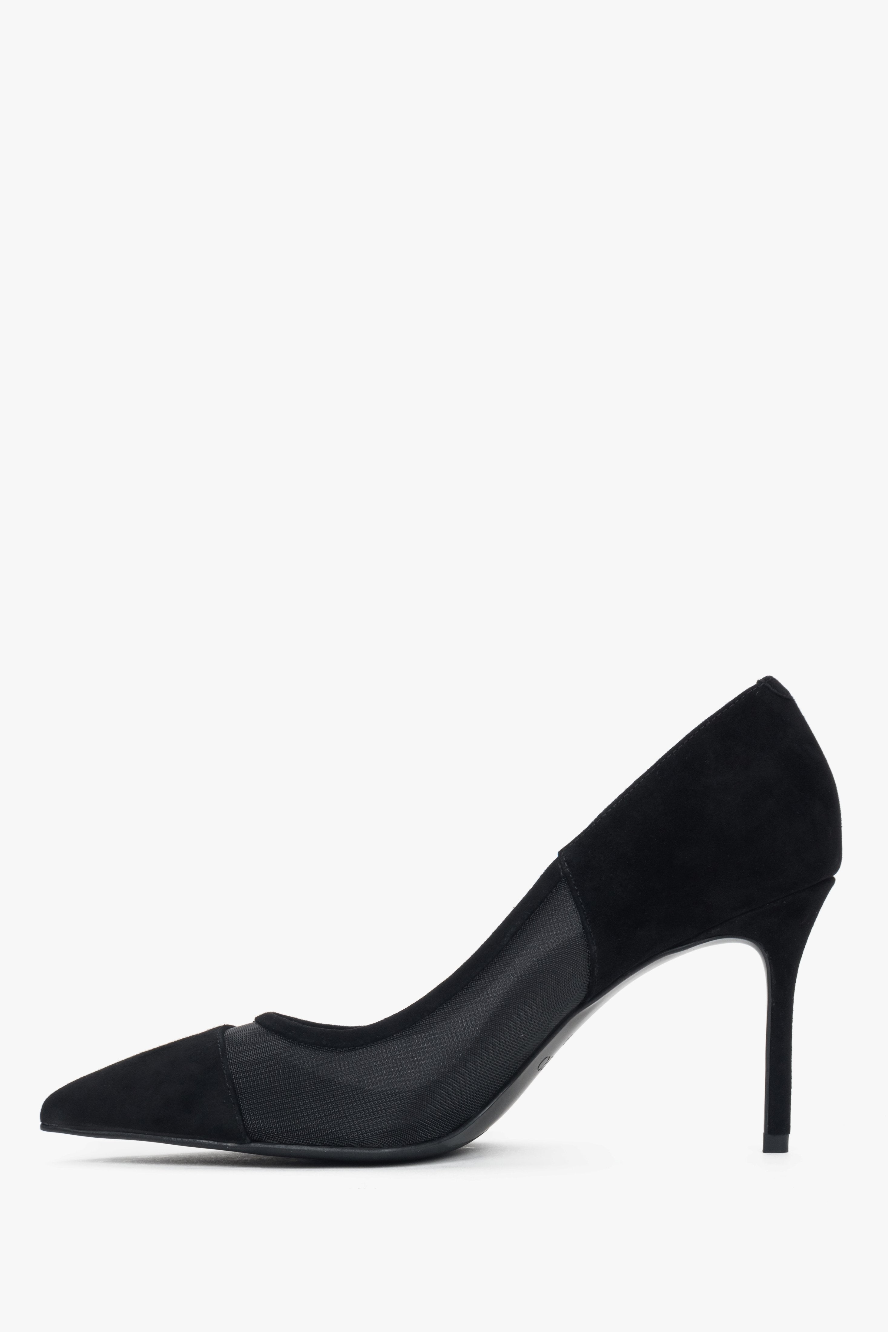 Women’s black stiletto heels made of natural velour and soft textiles Estro.
