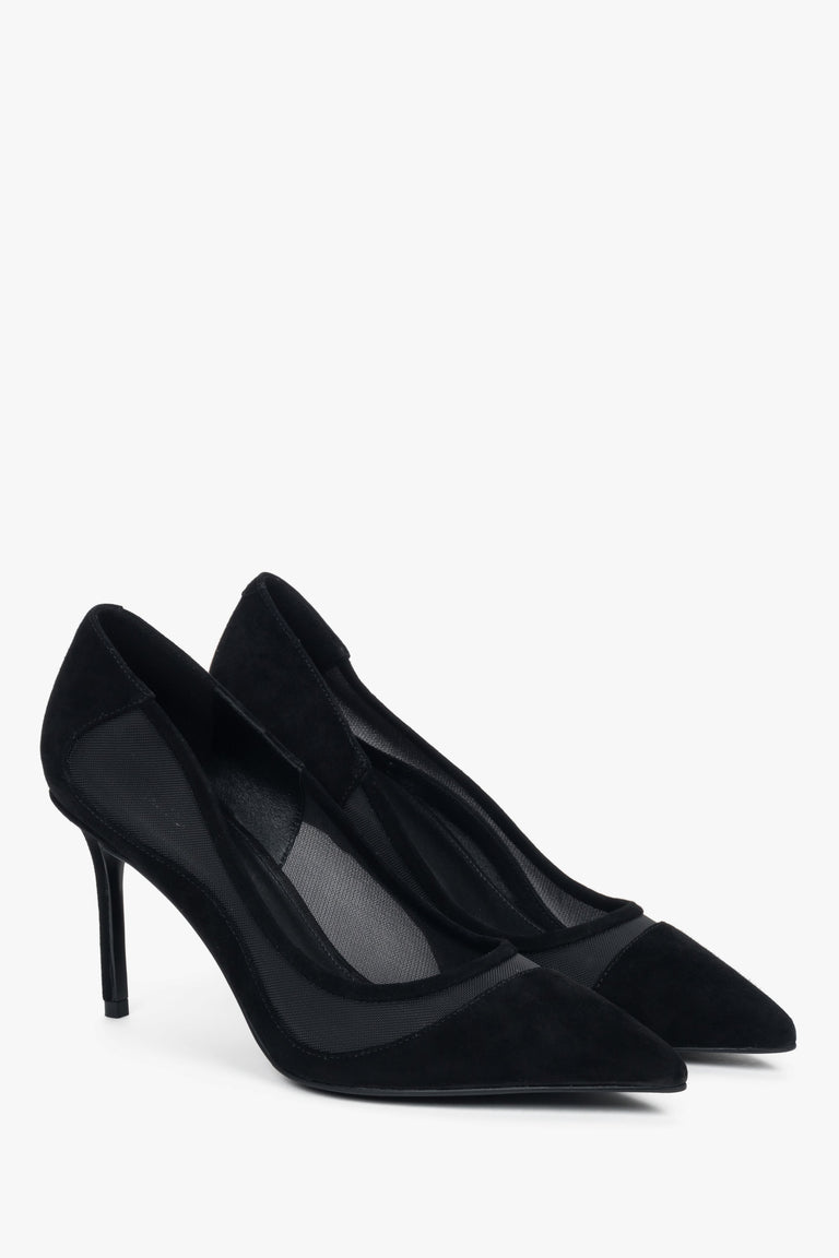 Women’s stiletto heels Estro, black, made of natural velour and soft textiles.