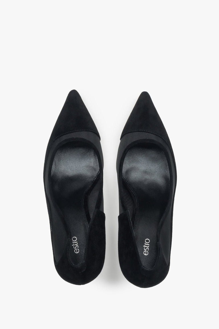 Black women’s stiletto heels Estro, made of natural velour and soft textiles.
