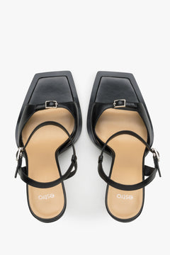Women’s black stiletto sandals in genuine leather by Estro – top view.