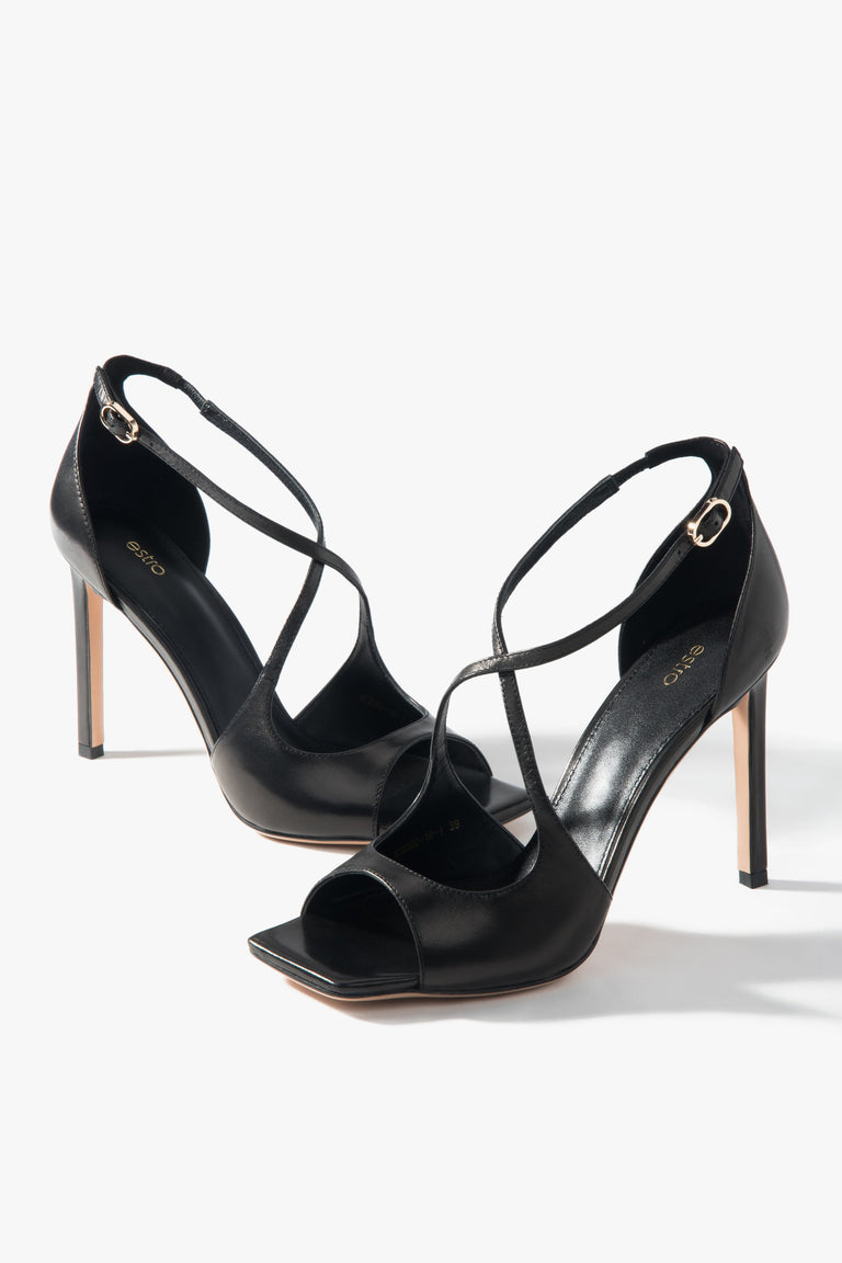 Women’s Black Stiletto Sandals with Decorative Fastening Estro ER00117227.
