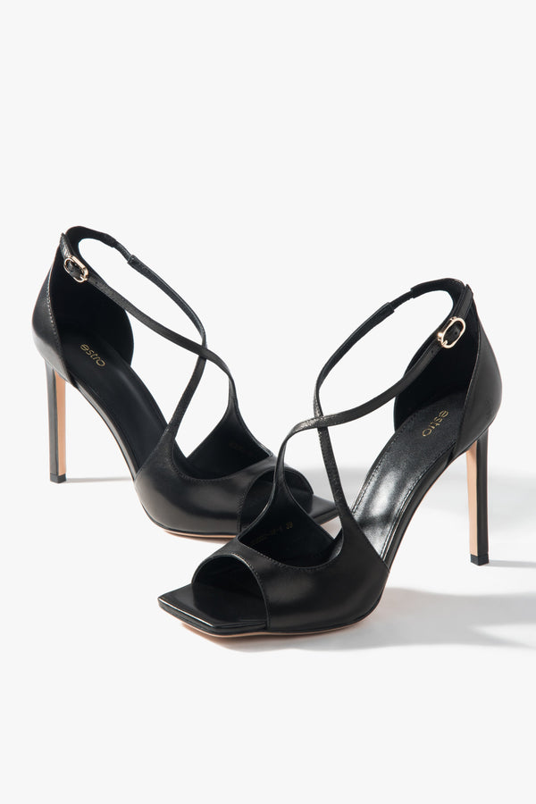 Women’s Black Stiletto Sandals with Decorative Fastening Estro ER00117227.