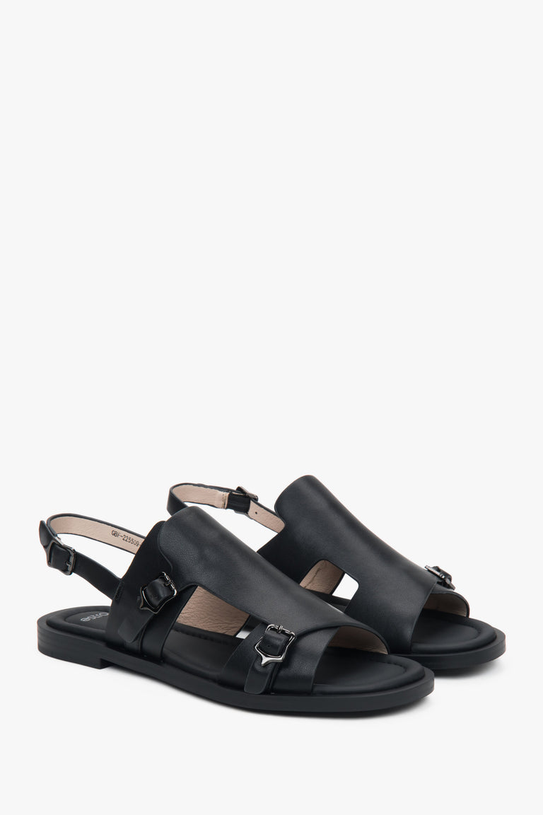 Women’s Black Strappy Sandals in Genuine Leather Estro ER00117116.