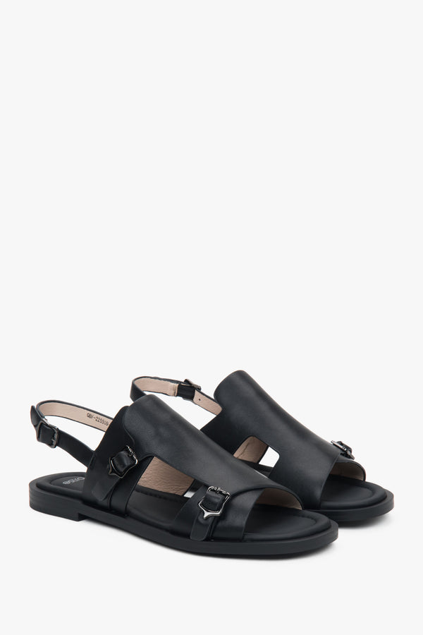 Women’s Black Strappy Sandals in Genuine Leather Estro ER00117116.