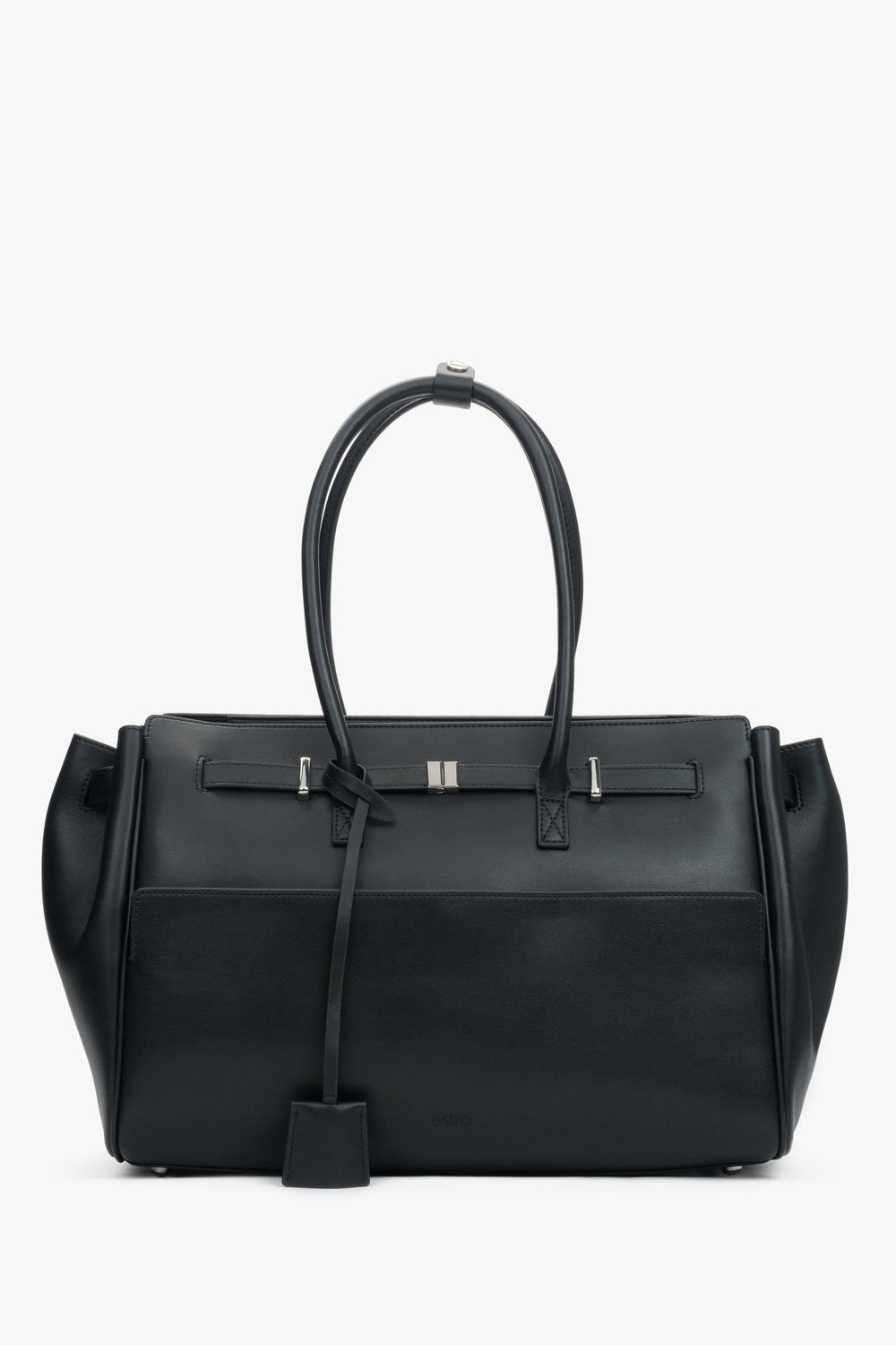 Women’s Black Structured Satchel Bag in Genuine Leather Estro ER00118935.