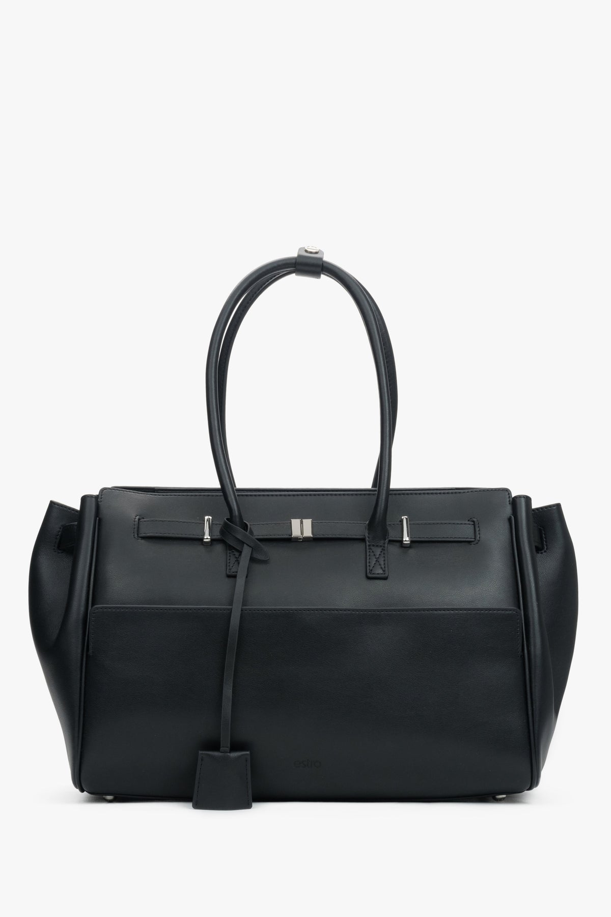 Women’s Black Structured Satchel Bag in Genuine Leather Estro ER00118935.