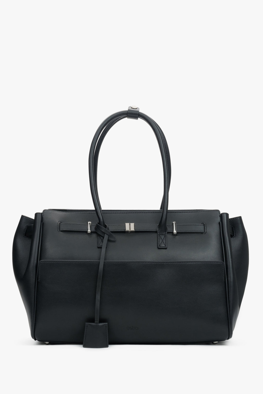 Women’s Black Structured Satchel Bag in Genuine Leather Estro ER00118935.