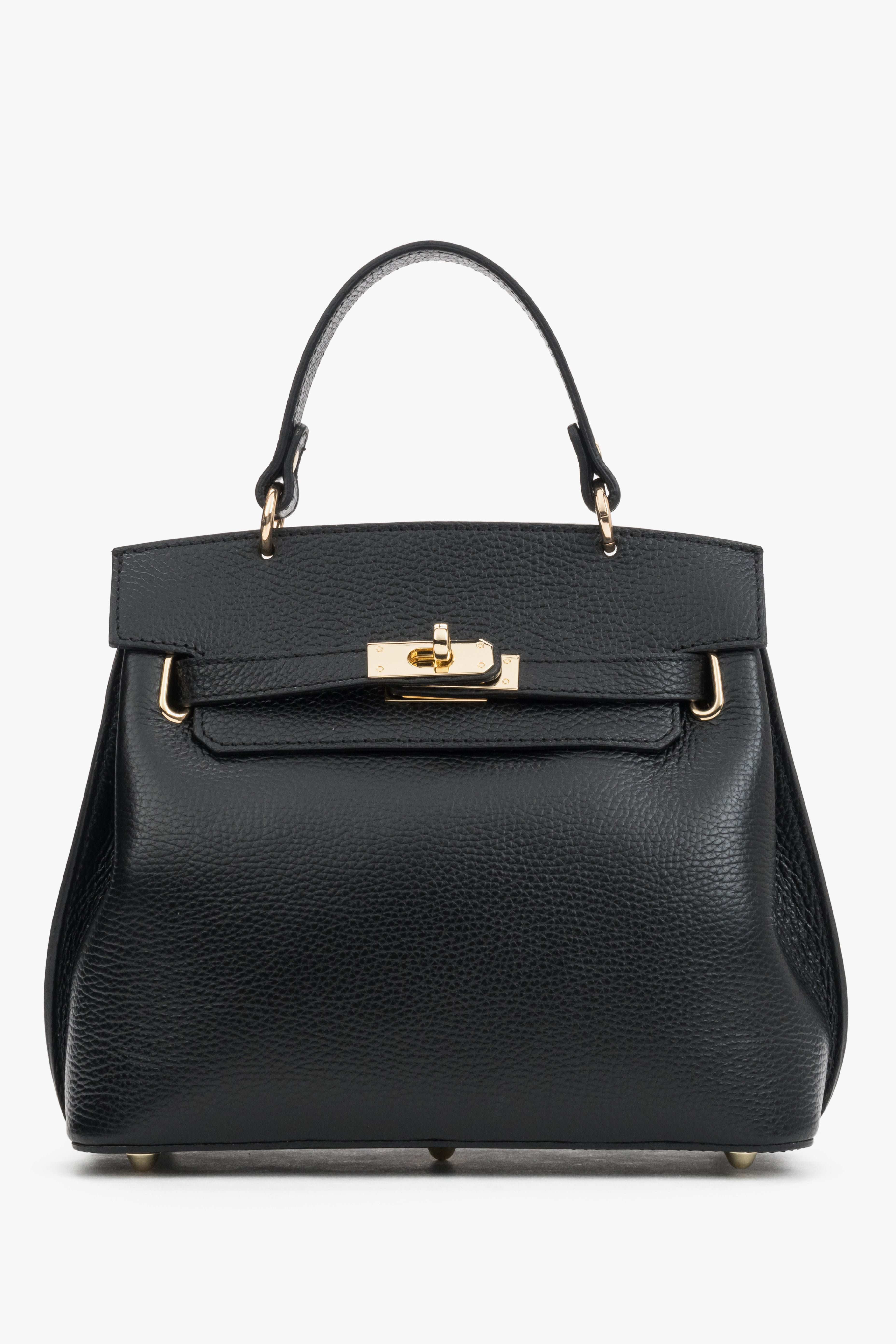 Women's Black Italian Textured Genuine Leather Satchel Bag Estro ER00120423.