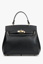 Women's Black Italian Textured Genuine Leather Satchel Bag Estro ER00120423.