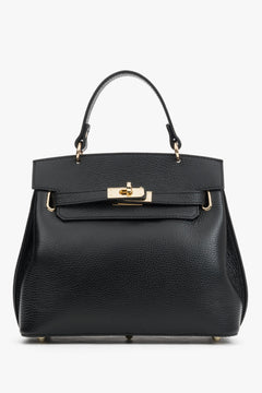 Women's Black Italian Textured Genuine Leather Satchel Bag Estro ER00120423.