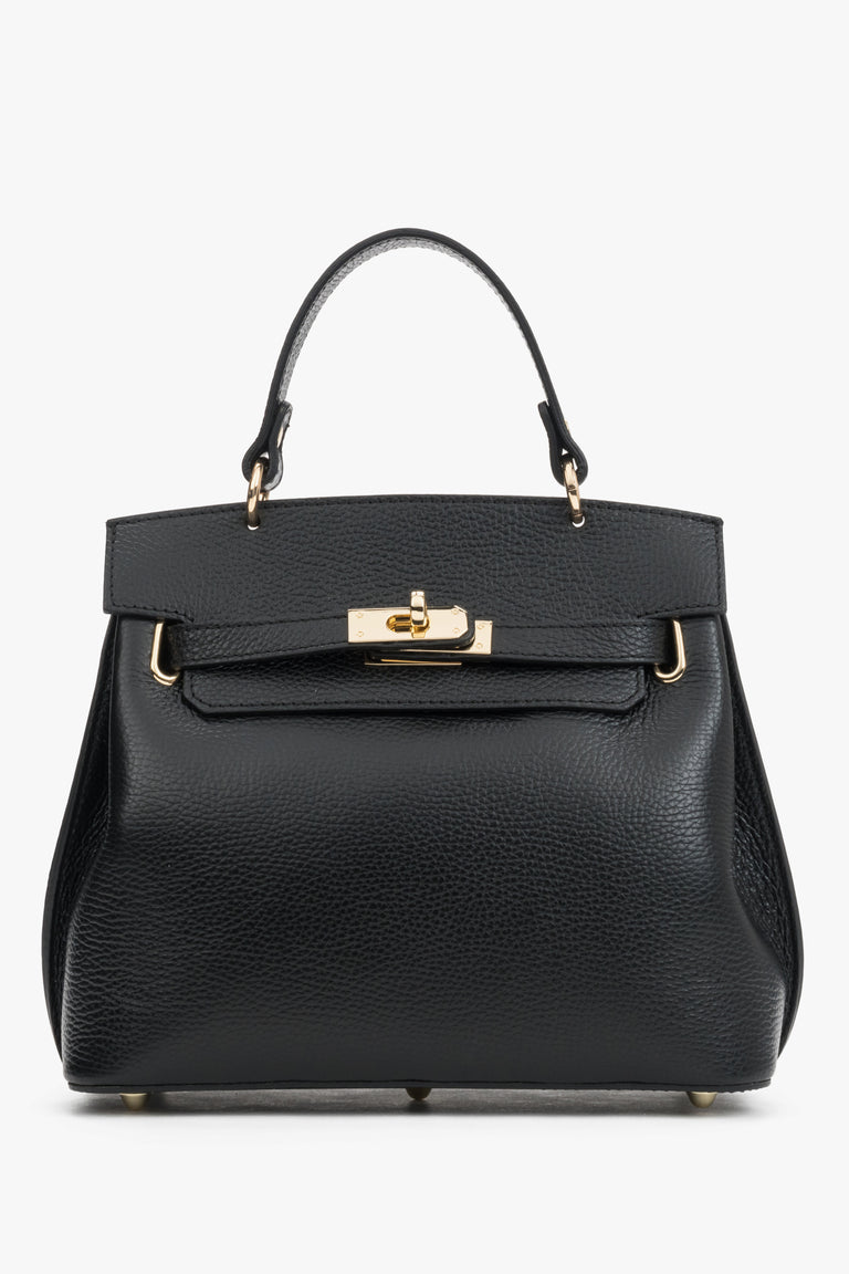 Women's Black Italian Textured Genuine Leather Satchel Bag Estro ER00120423.