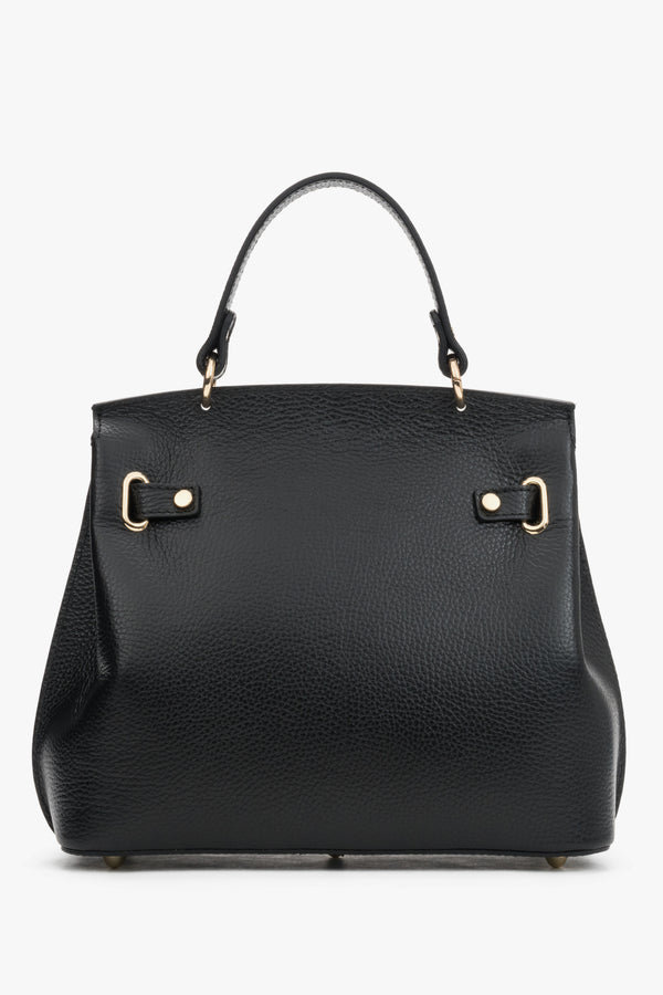 Black women’s Italian premium textured genuine leather satchel bag.
