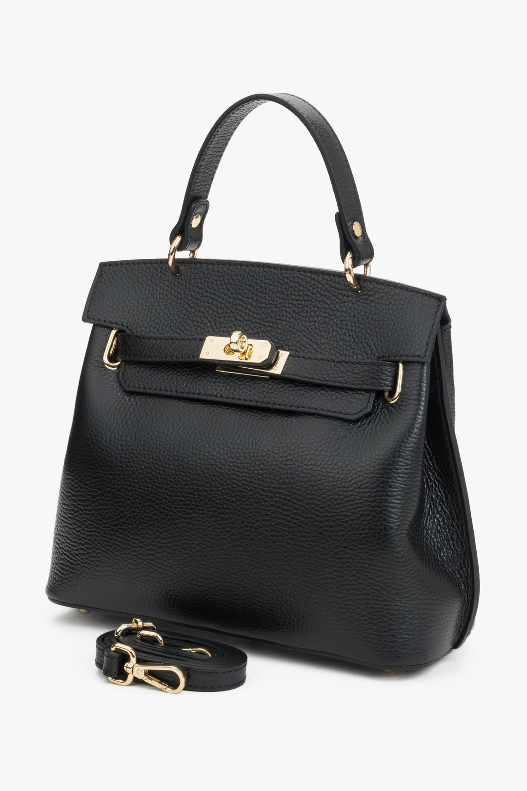 Women’s black Italian premium textured genuine leather satchel bag Estro.