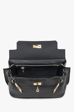 Women’s satchel bag, black, Italian premium textured genuine leather, Estro.