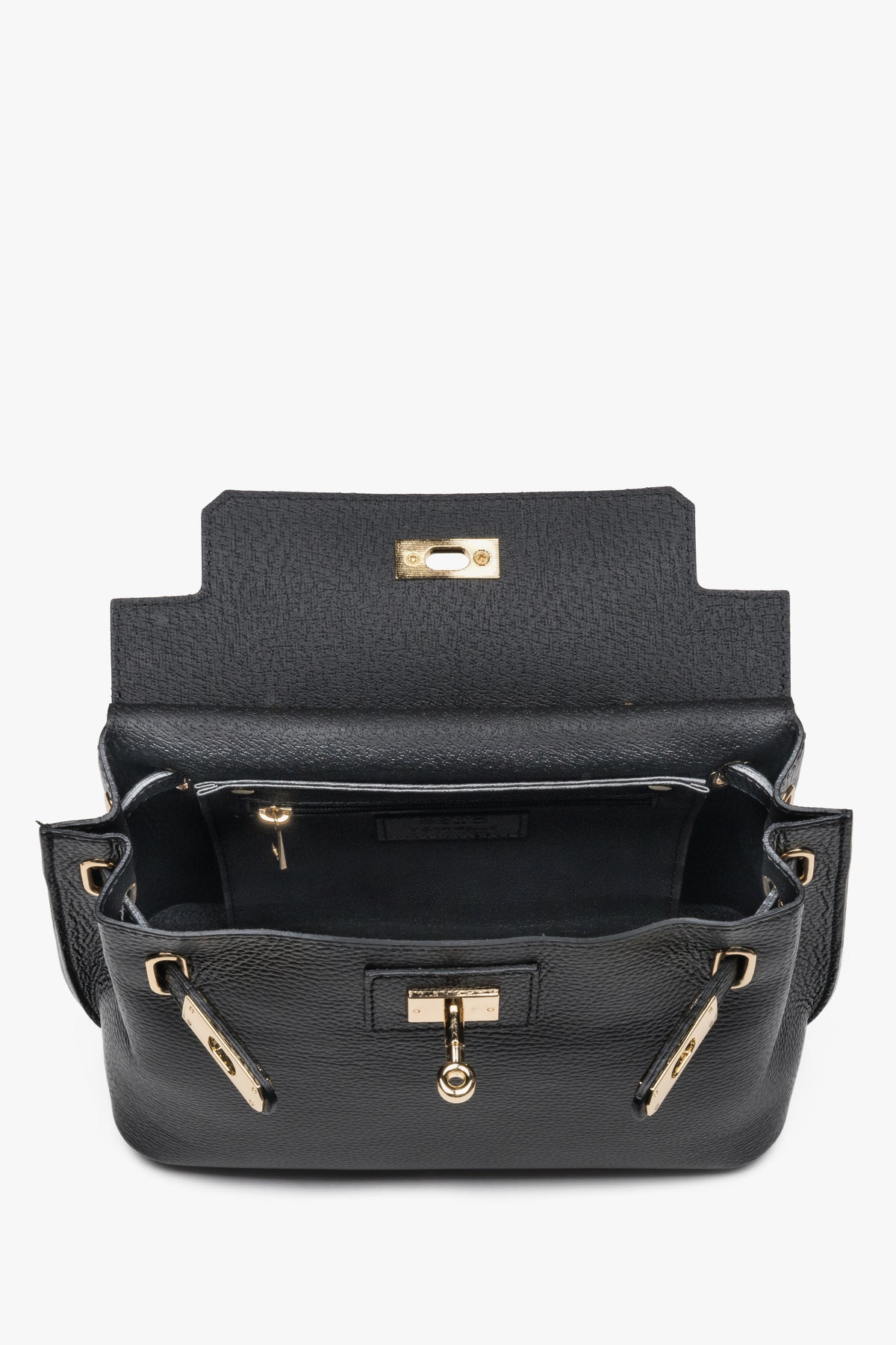 Women’s satchel bag, black, Italian premium textured genuine leather, Estro.