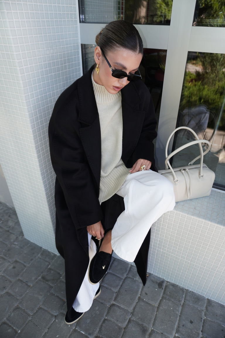 Women's Black Tassel Loafers made of Velour Estro.