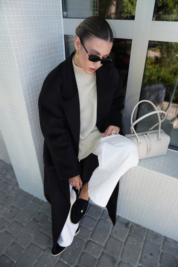 Women's Black Tassel Loafers made of Velour Estro.