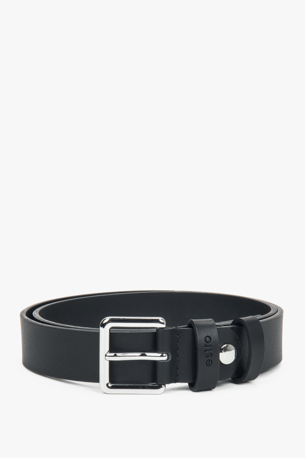 Women's Black Thin Belt made of Genuine Leather with a Silver Buckle Estro ER00118271.