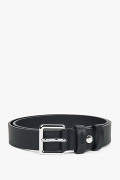 Women's Black Thin Belt made of Genuine Leather with a Silver Buckle Estro ER00118271.