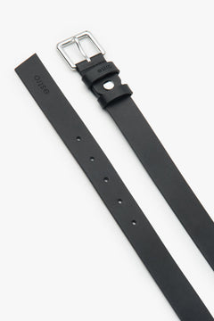 Thin women's black leather belt with a silver buckle, Estro ER00118271.