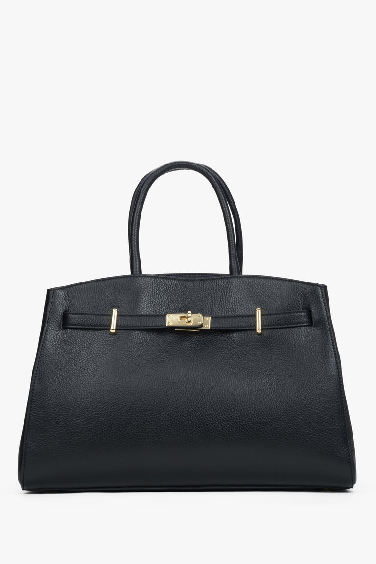 Women's Black Tote Bag made of Premium Italian Genuine Leather Estro ER00118556.