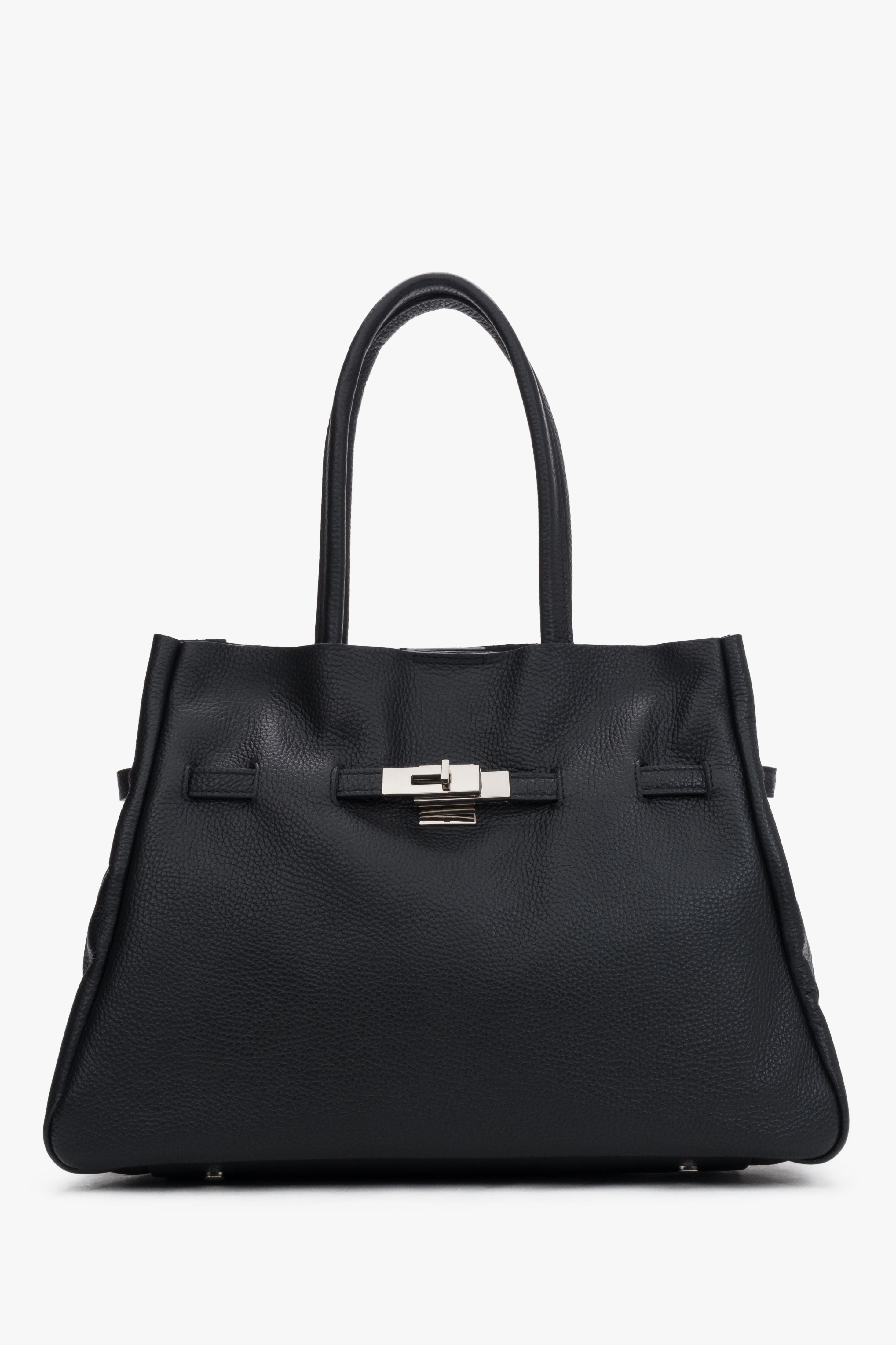 Women's Black Tote Bag in Premium Italian Genuine Leather Estro ER00120583.