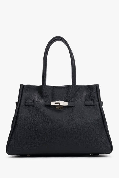 Women's Black Tote Bag in Premium Italian Genuine Leather Estro ER00120583.
