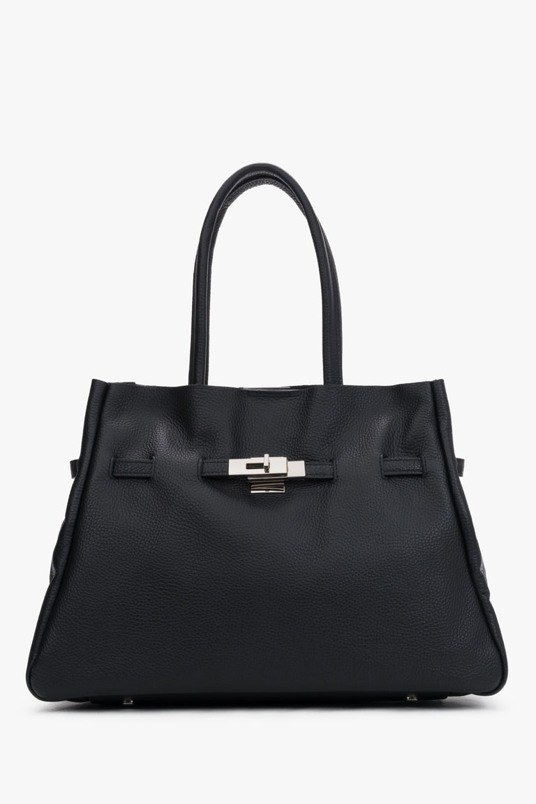 Women's Black Tote Bag in Premium Italian Genuine Leather Estro ER00120583.